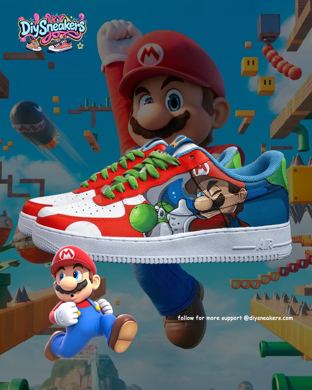 Custom Mario & Princess Peach Air Force 1 – hand-painted custom sneakers | DiySneakers