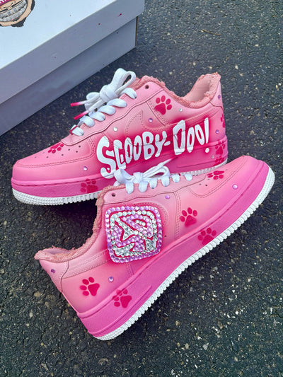 Customized Scooby Snacks on Feet Air Force 1 Shoes Hand-drawn Pink – custom sneakers view 2 | DiySneakers