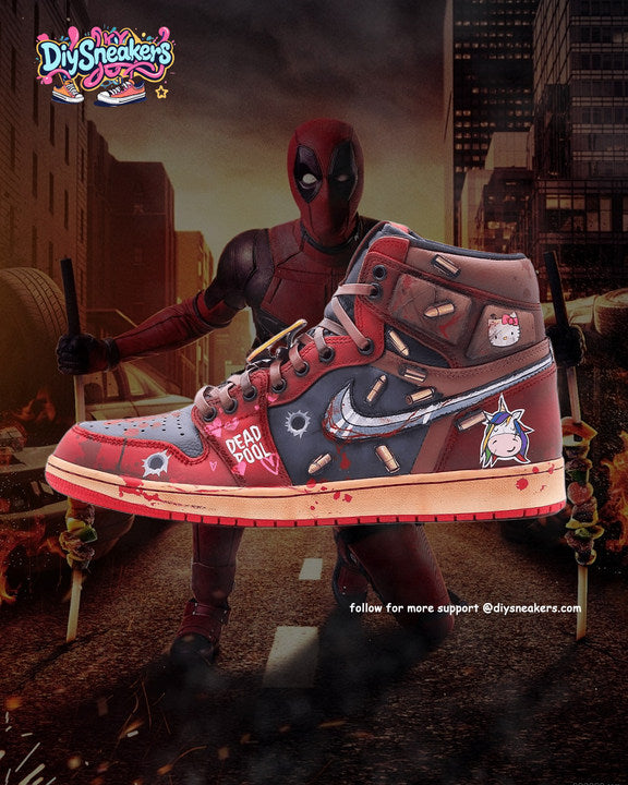 Customized Deadpool Air Jordan 1 Shoes Hand-drawn – hand-painted custom sneakers | DiySneakers