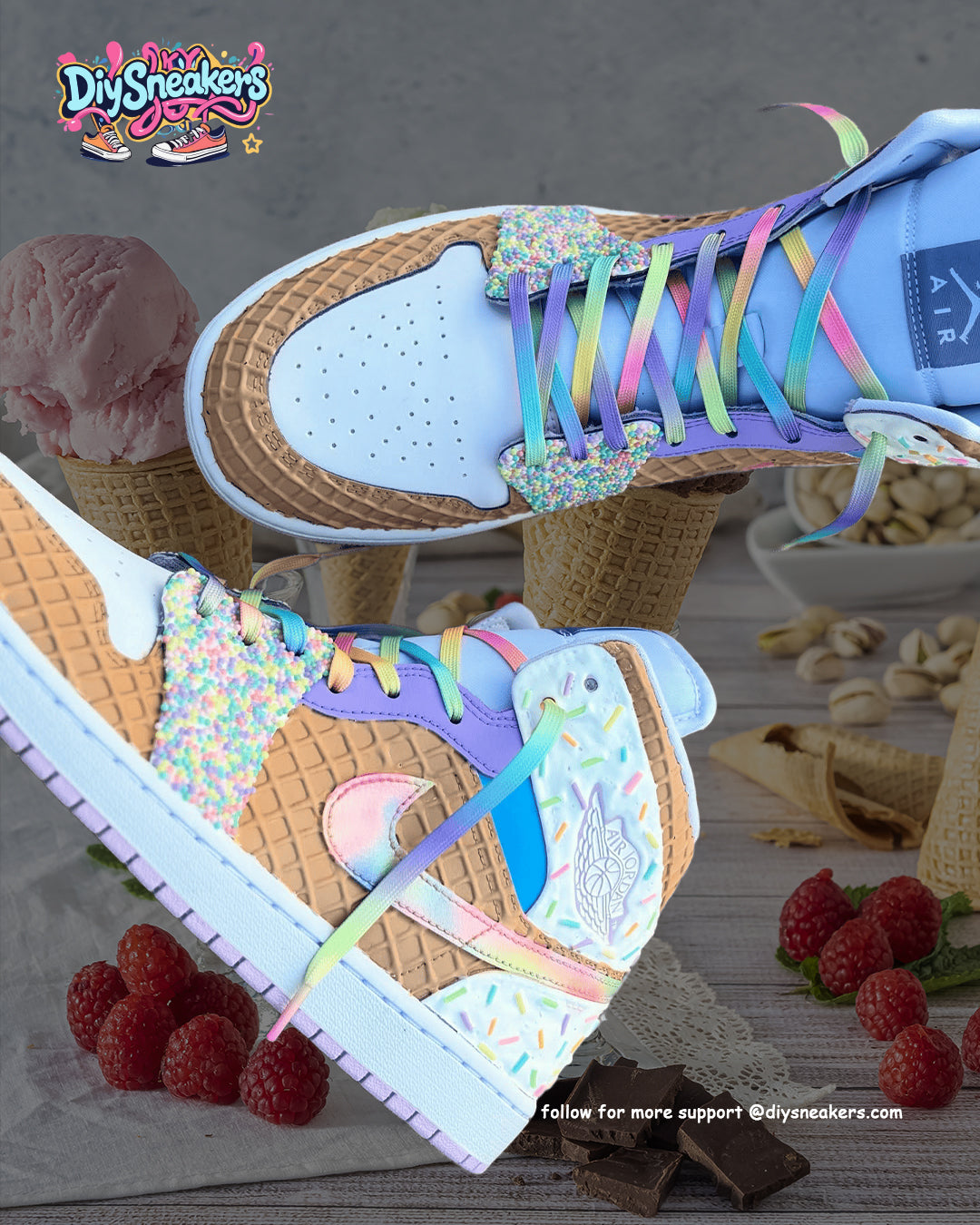 Custom Rainbow Ice Cream Air Jordan 1 – hand-painted custom sneakers | DiySneakers