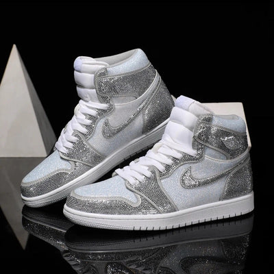 Custom Silver- Full Diamond Air Jordan High - Top – custom sneakers view 2 | DiySneakers