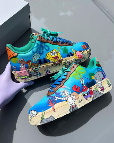 Customized SpongeBob SquarePants/Bikini Bottom Air Force 1 Shoes Blue/Hand-painted – custom sneakers view 2 | DiySneakers