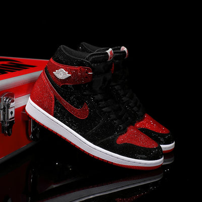 Custom Red and Black - Full Diamond Air Jordan High - Top – custom sneakers view 2 | DiySneakers