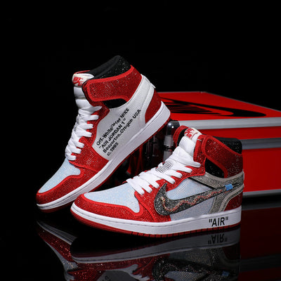 Custom Red and White - Full Diamond Air Jordan High - Top – custom sneakers view 2 | DiySneakers