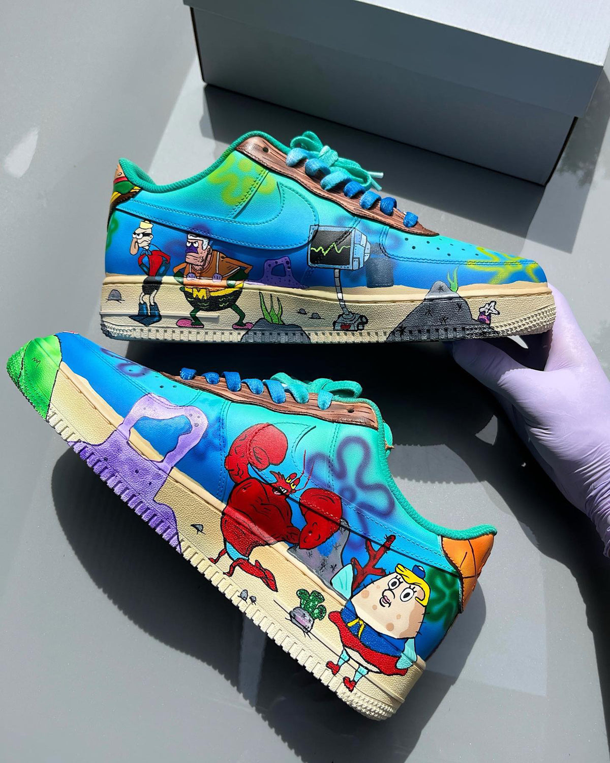 Customized SpongeBob SquarePants/Bikini Bottom Air Force 1 Shoes Blue/Hand-painted – hand-painted custom sneakers | DiySne…