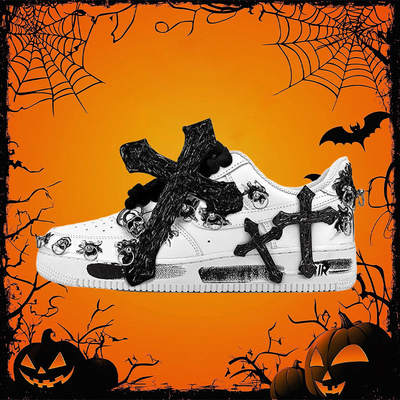 Custom A female skull in black and white Air Force 1 – hand-painted custom sneakers | DiySneakers