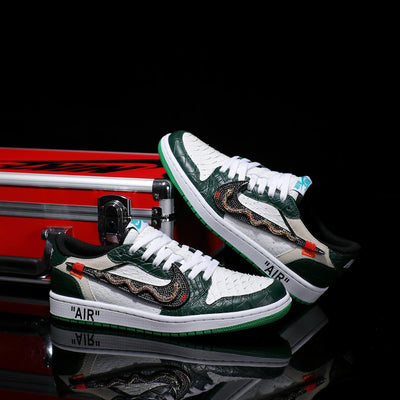 Custom Green and White - Crocodile Pattern + Python Pattern Air Jordan Low - Top – custom sneakers view 2 | DiySneakers