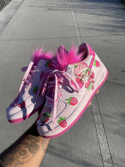 Customized Strawberry Shortcake Air Force 1 Shoes Hand Painted Pink – custom sneakers view 2 | DiySneakers