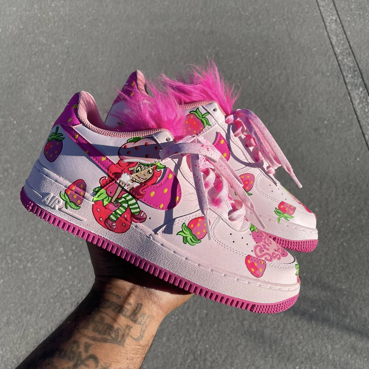 Customized Strawberry Shortcake Air Force 1 Shoes Hand Painted Pink – hand-painted custom sneakers | DiySneakers