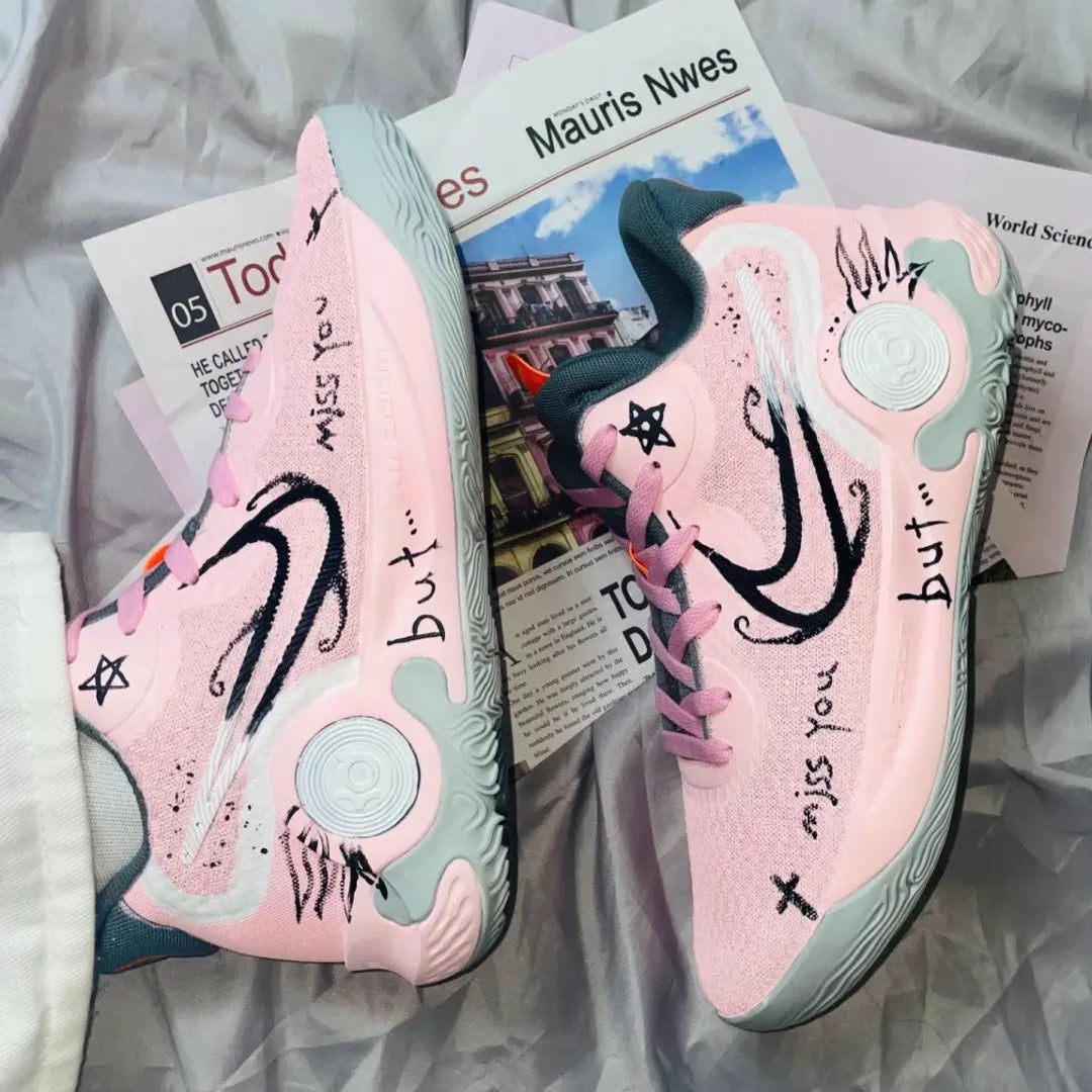 Custom Unparalleled beauty KD Trey 5 IX Pink/Black – hand-painted custom sneakers | DiySneakers