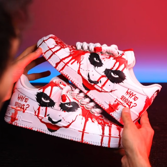 Custom Joker, Scarlet Portrait Air Force 1 – hand-painted custom sneakers | DiySneakers