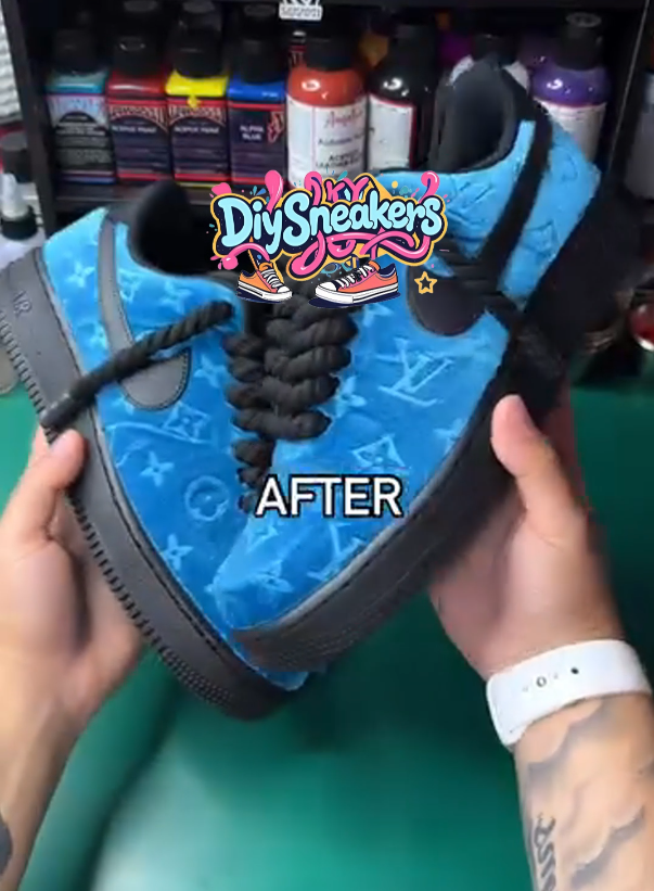 Custom Sparkling Blue Velvet Air Force 1 – hand-painted custom sneakers | DiySneakers