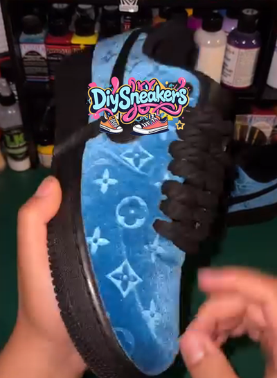 Custom Sparkling Blue Velvet Air Force 1 – custom sneakers view 2 | DiySneakers