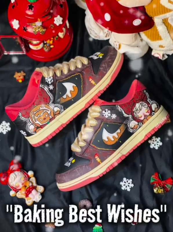 Customized Baking Best Wishes Air Force 1 Shoes Red/Brown – hand-painted custom sneakers | DiySneakers
