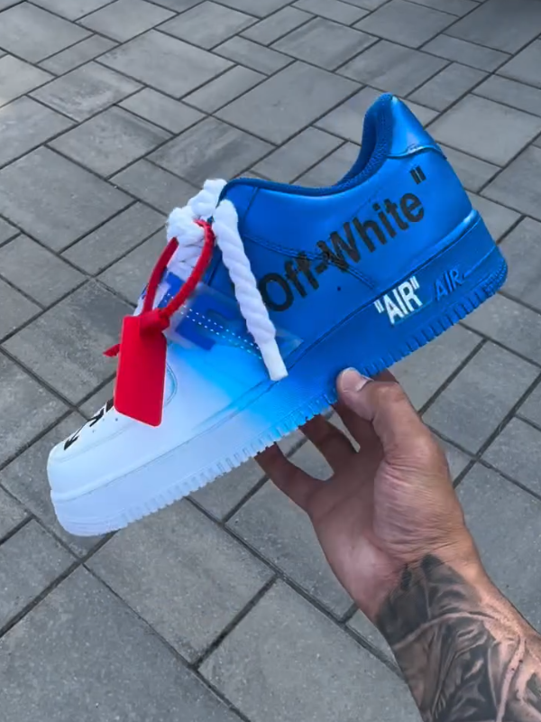 Customized BLUE OFF WHITE Air Force 1 Shoes Blue/White – hand-painted custom sneakers | DiySneakers