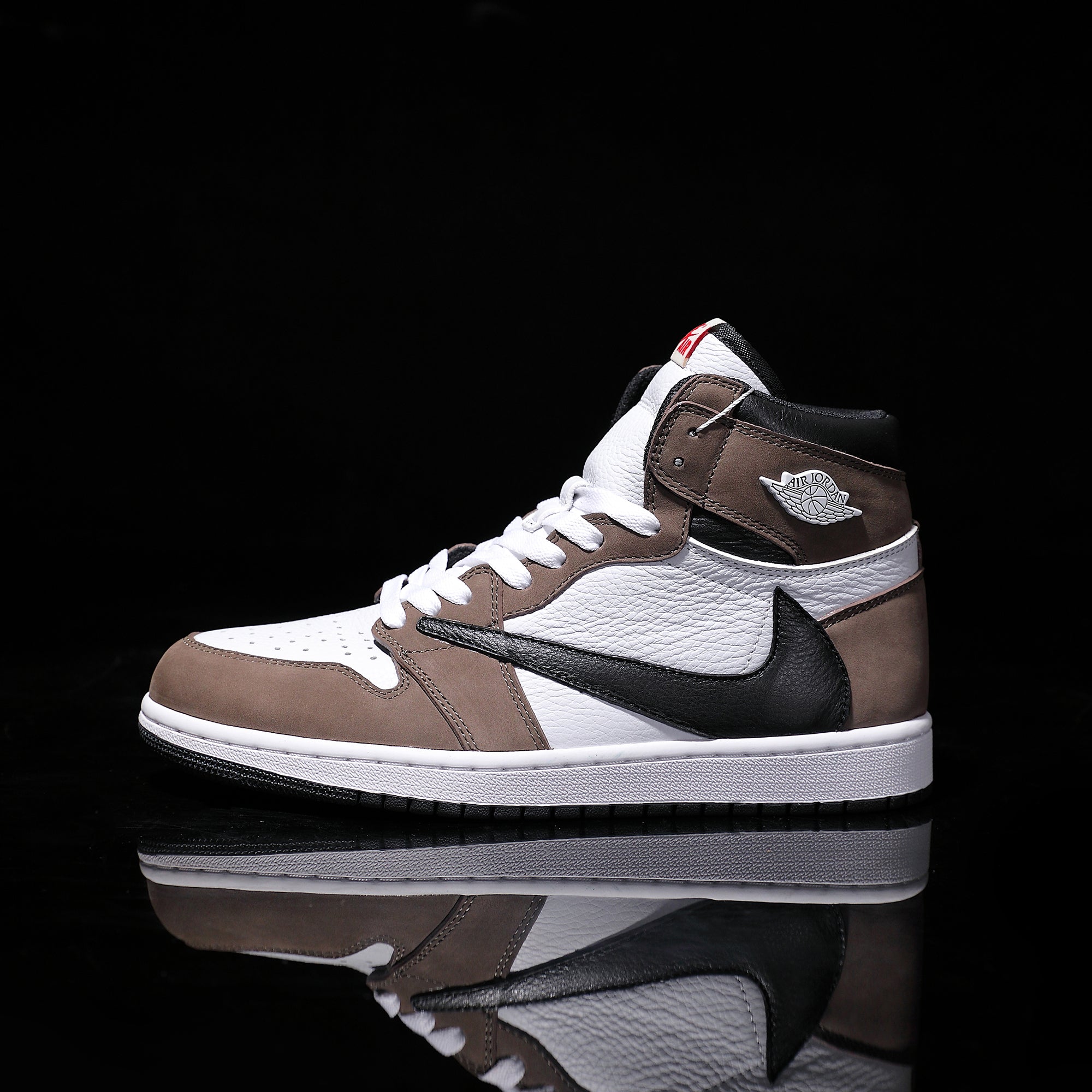 [Custom Khaki Color - Backwards Swoosh Cowhide Leather] Air Jordan High - Top Skateboarding Shoes Unisex