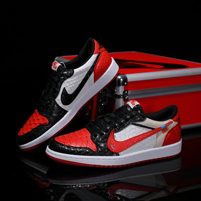 [Custom Black and Red Python Skin] Air Jordan Low - Top Skateboarding Shoes Unisex