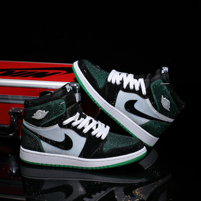 [Custom Green Toe - Full Diamond] Air Jordan High - Top Skateboarding Shoes Unisex
