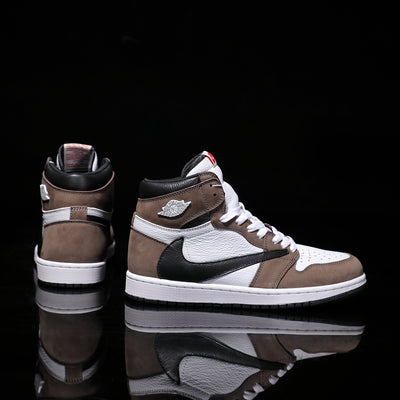 [Custom Khaki Color - Backwards Swoosh Cowhide Leather] Air Jordan High - Top Skateboarding Shoes Unisex