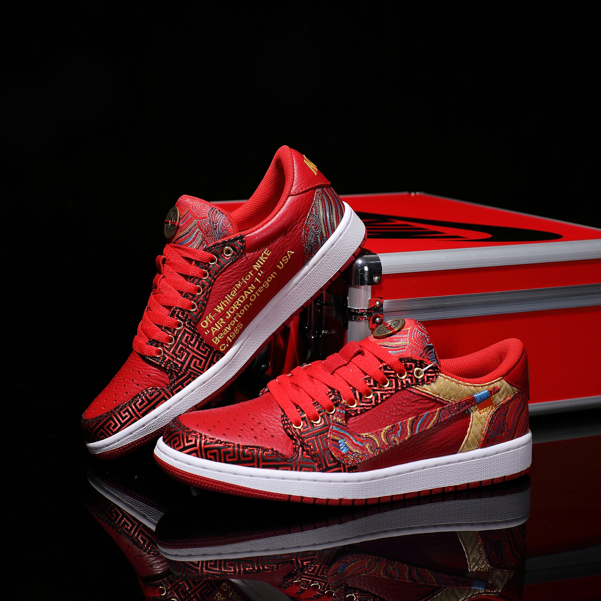 [Custom Red and White - Embroidered Style] Air Jordan Low - Top Skateboarding Shoes Unisex