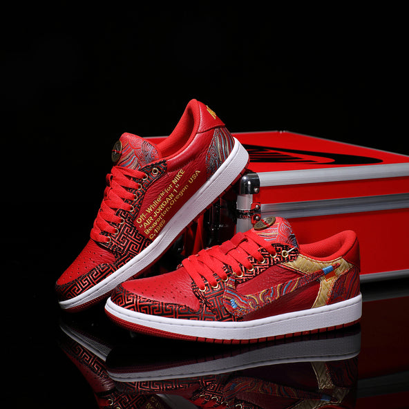 [Custom Red and White - Embroidered Style] Air Jordan Low - Top Skateboarding Shoes Unisex