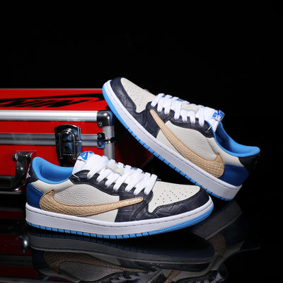 [Custom Lightning Blue - Crocodile Pattern + Python Pattern] Air Jordan Low - Top Skateboarding Shoes Unisex