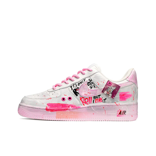 [Custom Fluorescent Graffiti] Air Force 1 Skateboarding Shoes Unisex Pink/Gray