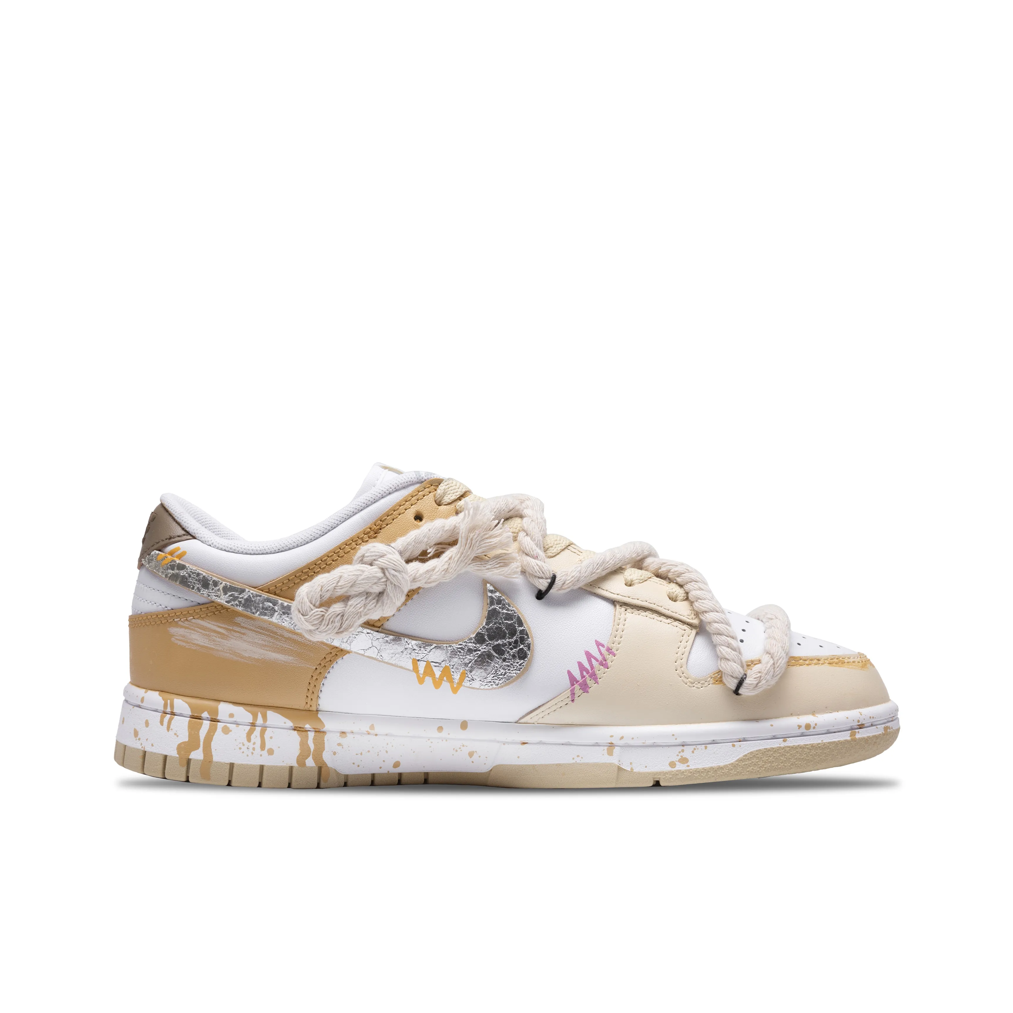 [Custom Yellow & Silver Fluid] Dunk Skateboarding Shoes Unisex Low-Top