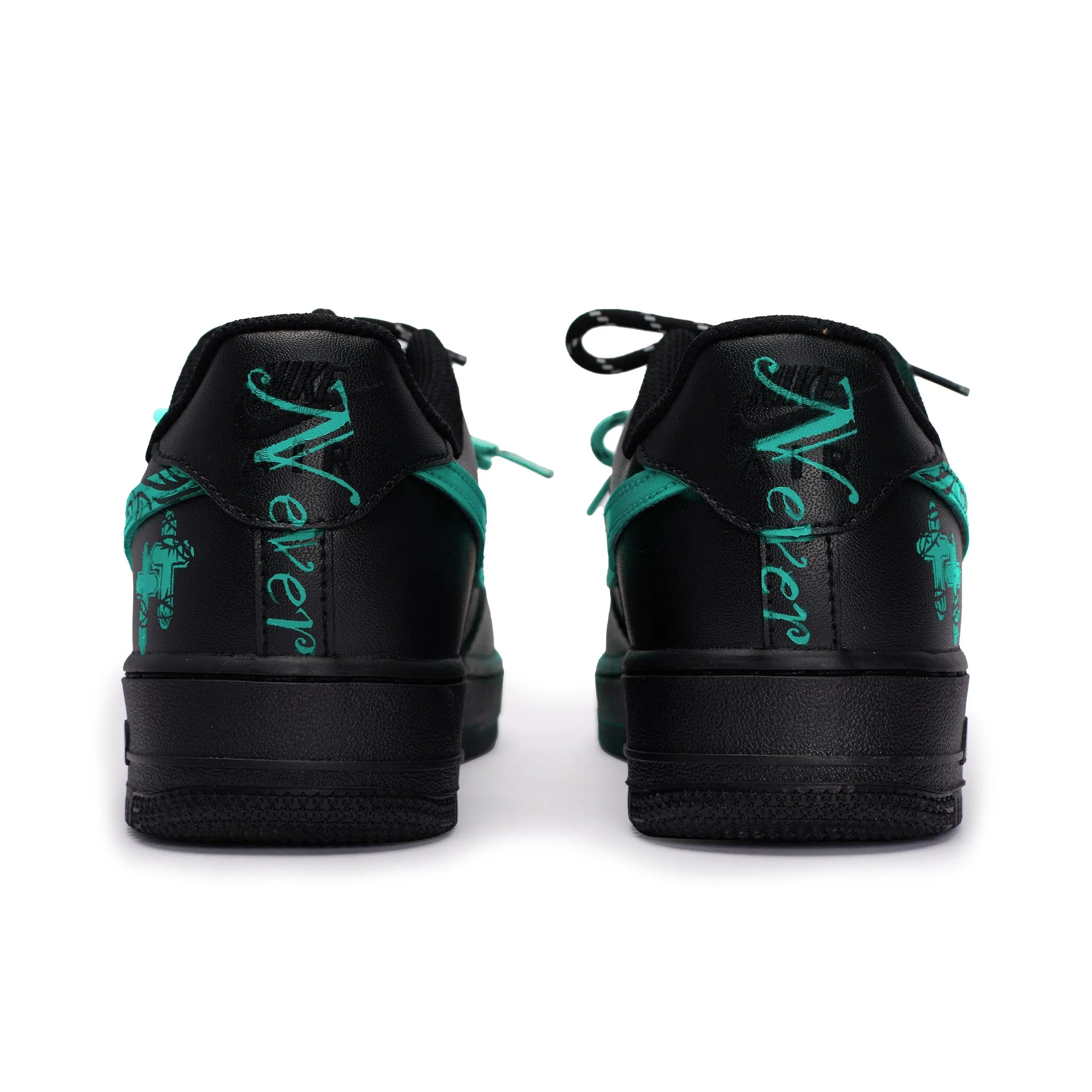[Custom Graffiti Hand-Painted Floral Pattern Black Tiffany] Air Force 1 Skateboarding Shoes Unisex