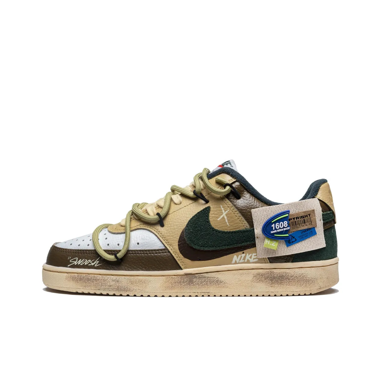 [Custom Retro Mocha] Court Vision 1 Low Skateboard Shoes Unisex Distressed Style Brown/Yellow