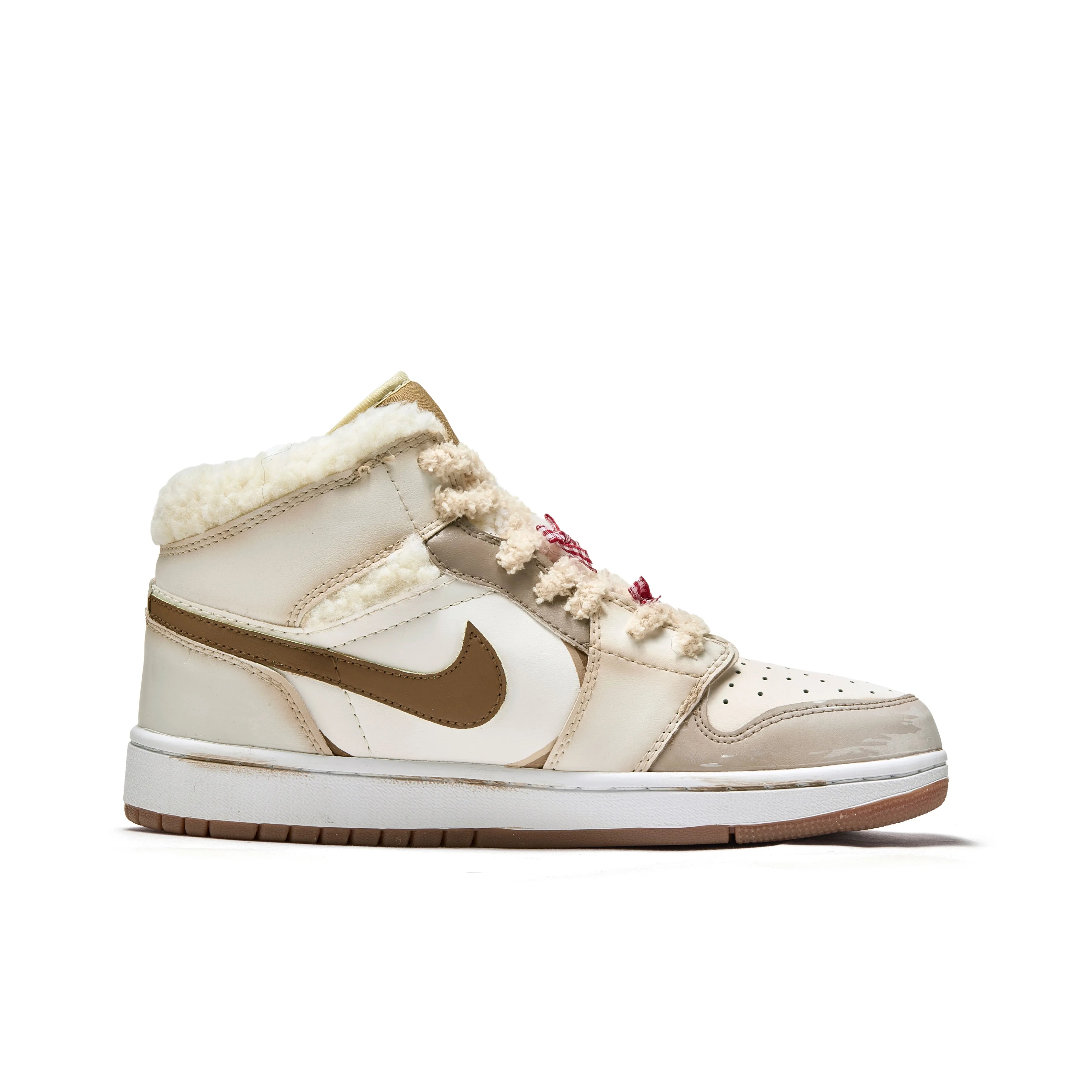 [Custom Warm Winter - Cocoa Bear] Jordan Air Jordan 1 High Top Female Skateboarding Shoes Khaki Color