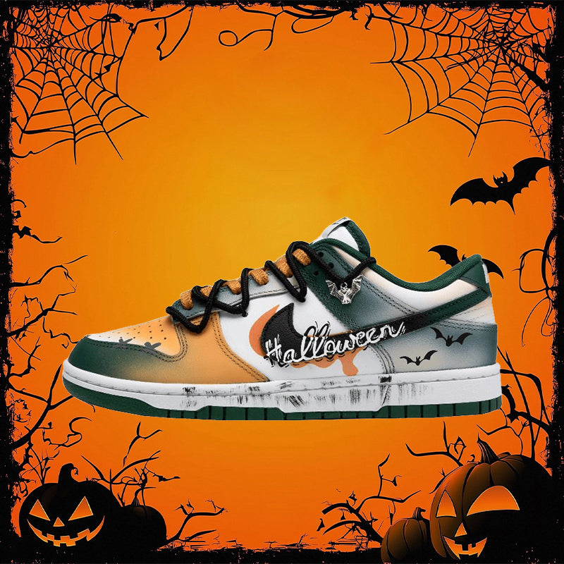 [Custom Halloween Midnight] Dunk Skateboarding Shoes Unisex Low-top Green/Orange