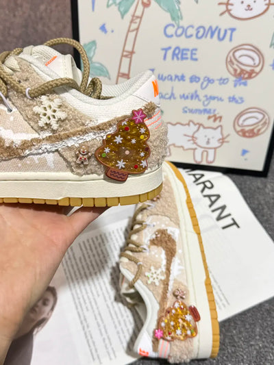 [Custom Gilded Gingerbread] Dunk Skateboarding Shoes Unisex Low-top Brown/Beige
