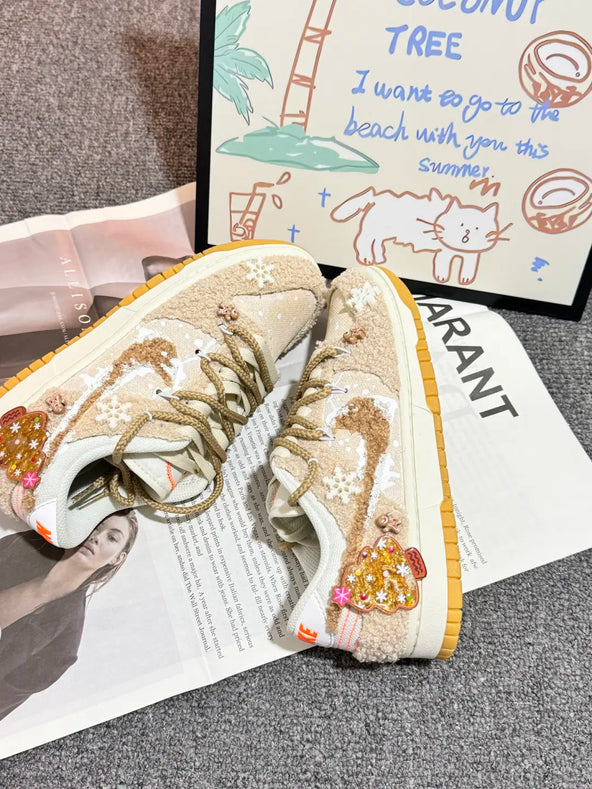 [Custom Gilded Gingerbread] Dunk Skateboarding Shoes Unisex Low-top Brown/Beige