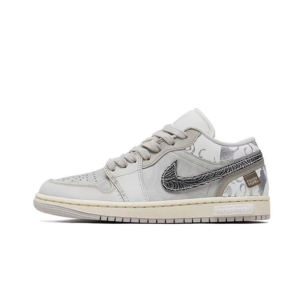 [Custom Soaring Serpent] Air Jordan Low - Top Skateboarding Shoes Unisex Gray/Silver