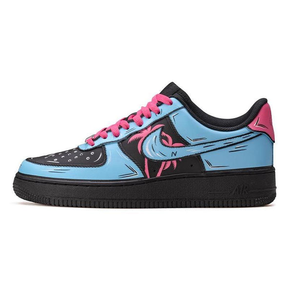[Custom AF1 South Coast 2D Blue Pink]  Air Force 1 Skateboarding Shoes Women's Low-top Ultra Blue/Fire Orchid
