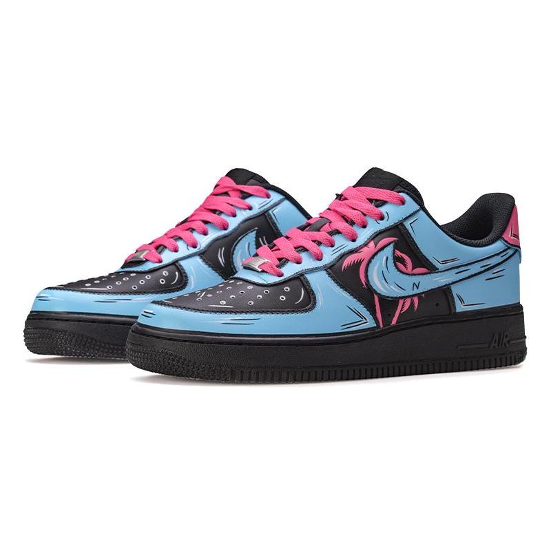 [Custom AF1 South Coast 2D Blue Pink]  Air Force 1 Skateboarding Shoes Women's Low-top Ultra Blue/Fire Orchid