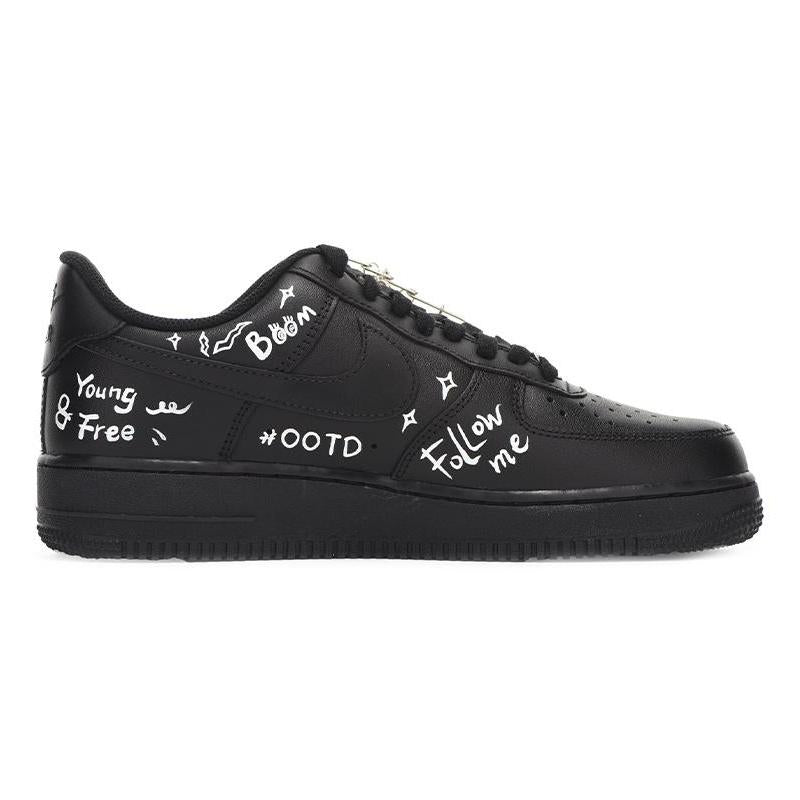 [Custom Female lettering graffiti]  Air Force 1 Skateboarding Shoes Women's Low-top Black