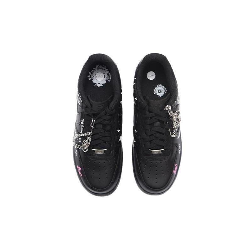 [Custom Female lettering graffiti]  Air Force 1 Skateboarding Shoes Women's Low-top Black