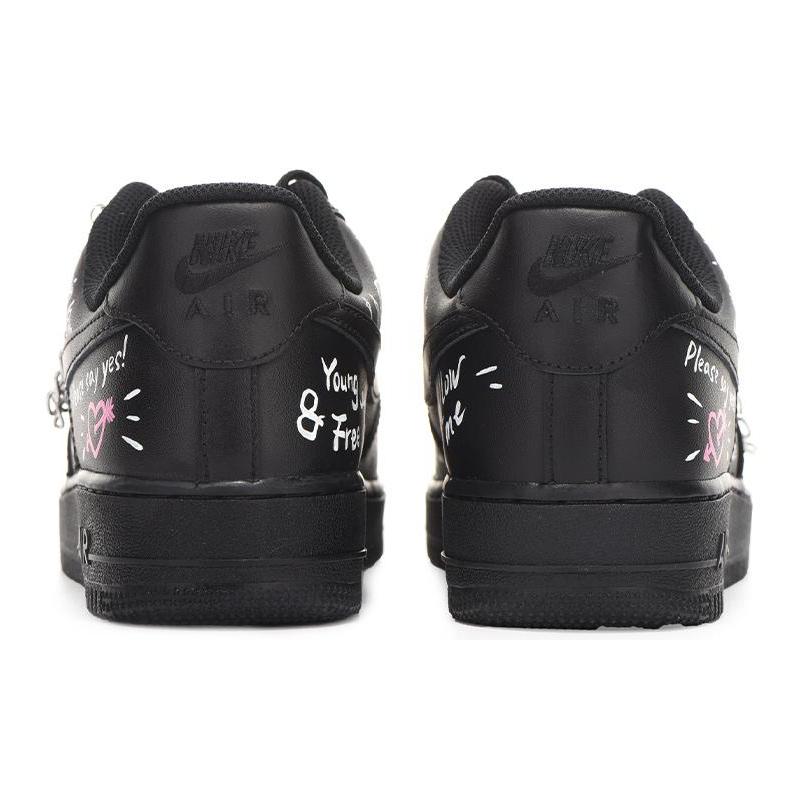 [Custom Female lettering graffiti]  Air Force 1 Skateboarding Shoes Women's Low-top Black