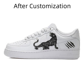 [Custom Tiger man white QD] Nike Air Force 1 Skateboarding Shoes Men Low-top White/Black
