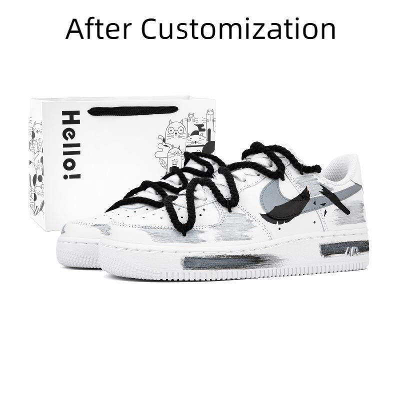 [Custom Broken blade crack]  Air Force 1 Skateboard Shoes Men Low-Top White/Black