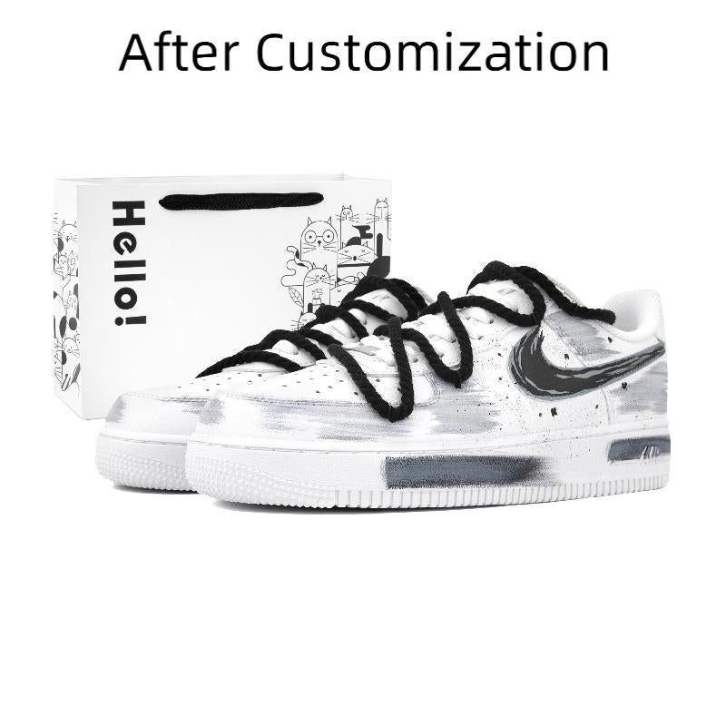 [Custom Ink wash hook grey]  Air Force 1 Skateboard Shoes Men Low-Top Black