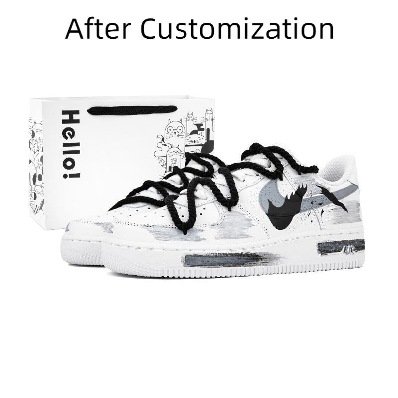 [Custom The mark of the cracked flame]  Air Force 1 Skateboard Shoes Men Low-Top White/Black