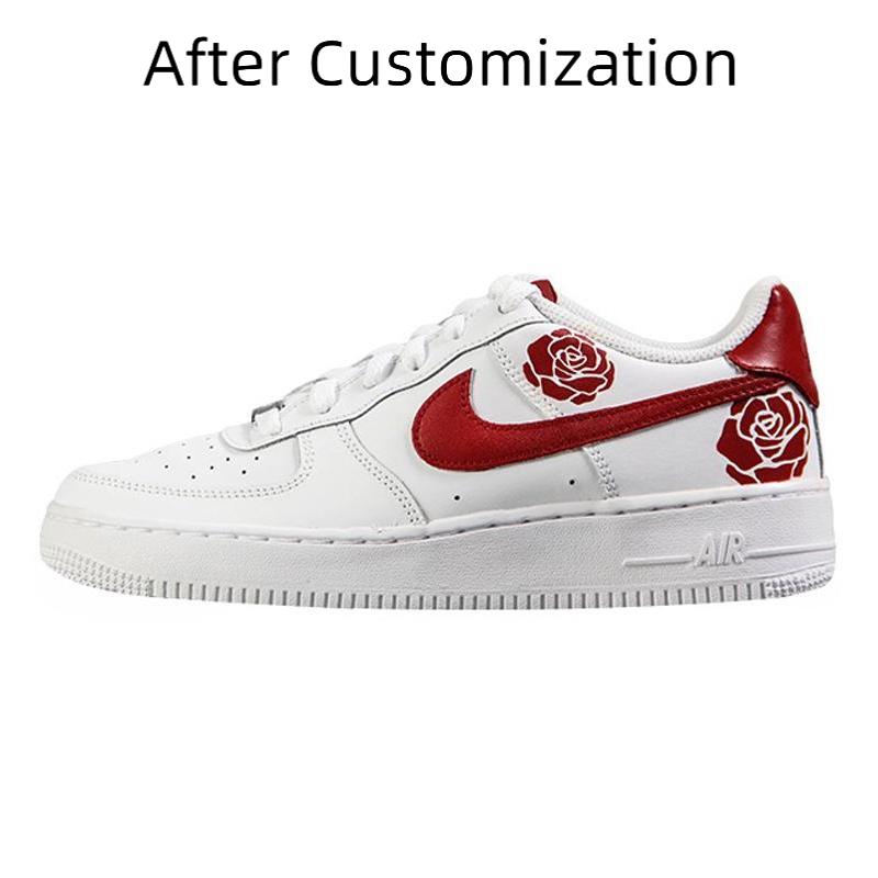[Custom Valentine's Day spray painting roses in red and white]  Air Force 1 Skateboarding Shoes Men Low-top White/Red