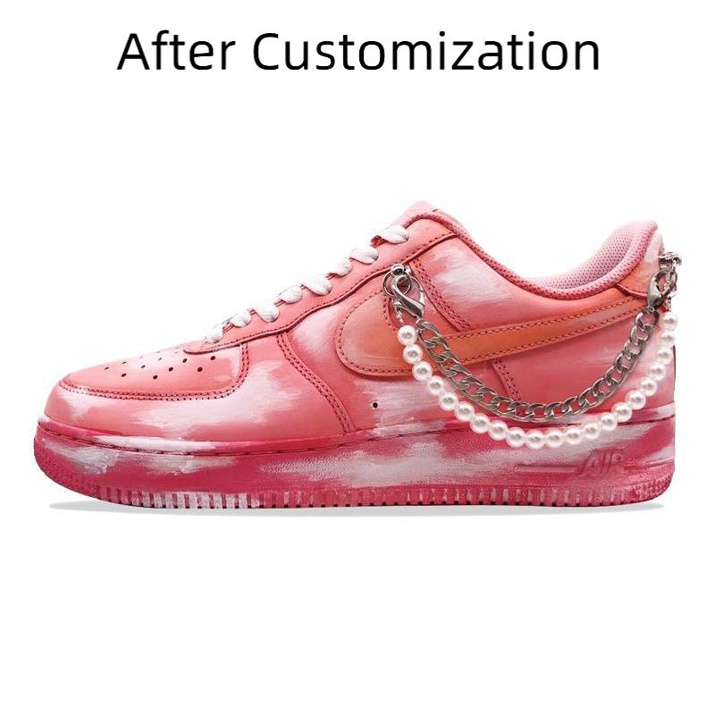 [Custom Dye pink]  Air Force 1 Skateboarding Shoes Men Low-top Powder