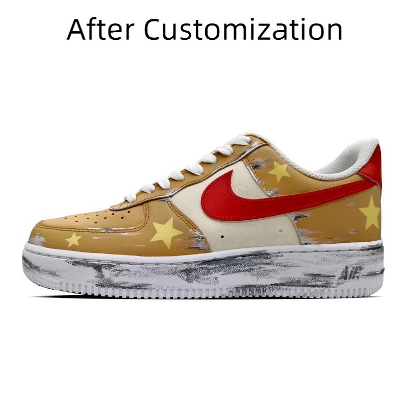 [Custom Alcohol scratch-off cards are used to age the red and yellow stars]  Air Force 1 Skateboarding Shoes Men