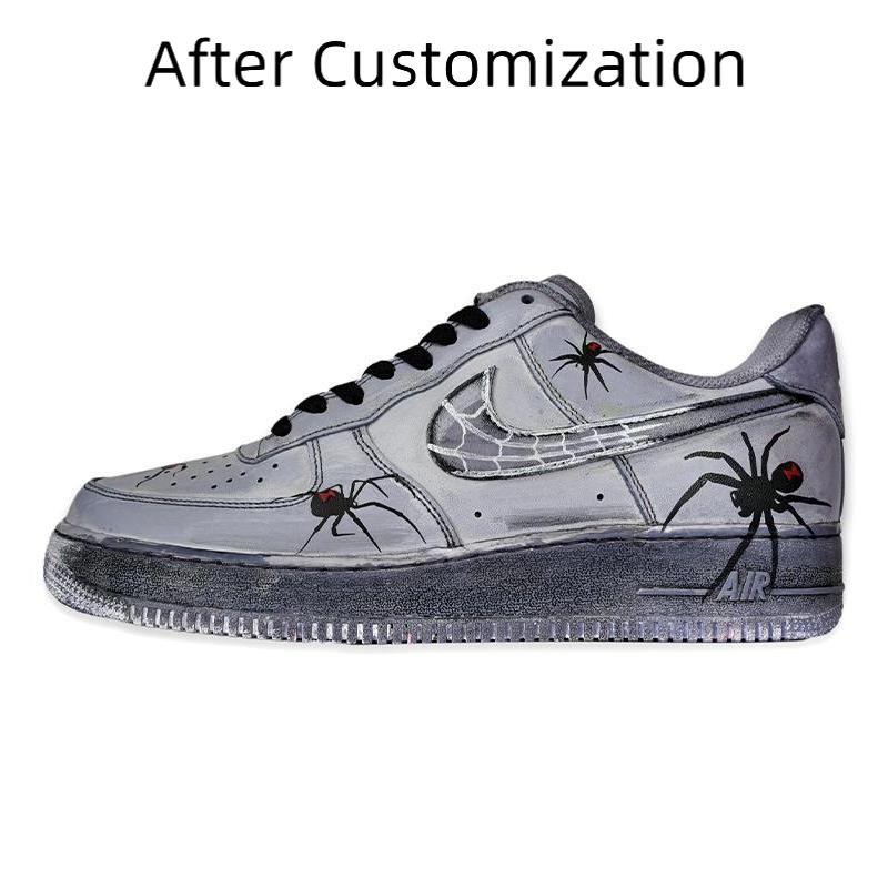 [Custom The animal series is hand-painted in spider grey]  Air Force 1 Skateboarding Shoes Men Low-top Gray