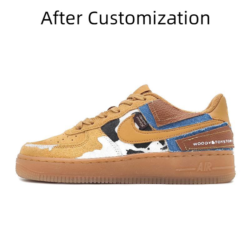 [Custom Woody Cowboy]  Air Force 1 Skateboarding Shoes Women's Low-top White/Black/Blue