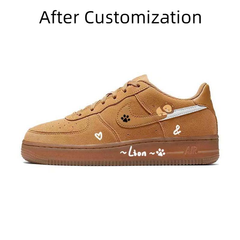 [Custom Lazy little lion]  Air Force 1 Skateboarding Shoes Women's Low-top Black/Brown